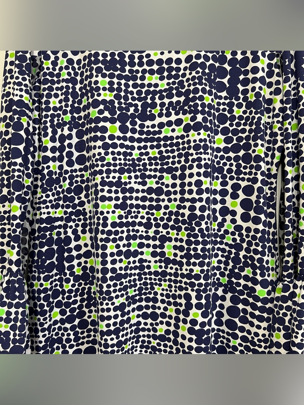 Ibkul Navy & Lime Dot Print Long Bell Sleeve Shift Dress Size XL - Picture 5 of 13